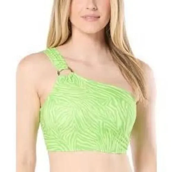 NWT Michael Kors one shoulder O-ring top and bottom swimwear in green with anima - Picture 3 of 10